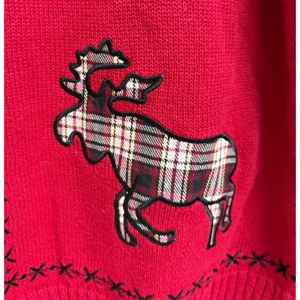 Bechamel Vintage 90s Womens L Red Christmas Sweater Moose Trees Zip Cardigan - Picture 4 of 6